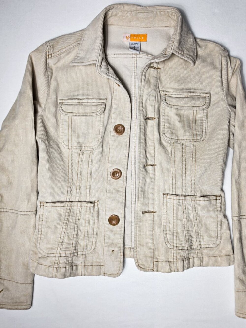 Tule Anthropologie Biege Corduroy Jacket Button Up BOHO Utility Coat LARGE